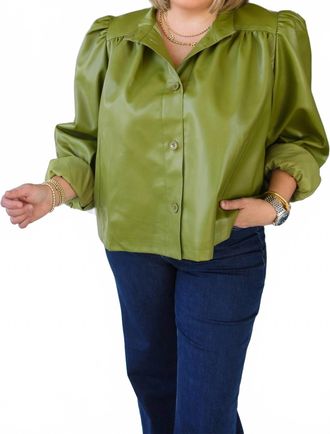 Glam High Collar Top In Olive