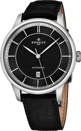 Perrelet First Class Automatic Black Dial Mens Leather Watch A1073/5