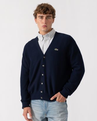 Lacoste Mens Long Sleeve Logo Detail Cardigan in Navy Cotton - Size X-Large
