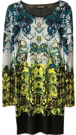 Roberto Cavalli Multicoloured Printed Long Sleeve Dress Size M