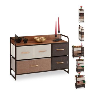Relaxdays Mueble Modular, 5 Cajones Deslizantes, Balda, Cestas Plegables, C&oacute;moda De Tela, 58 X 87,5 X 31,5 Cm, Marr&oacute;n - Relaxdays