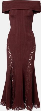 Self Portrait Lace-trimmed off-shoulder midi dress