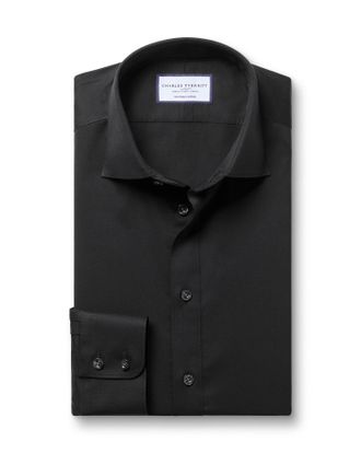 CHARLES TYRWHITT Luxury Ascot Weave Cotton Formal Shirt - Black Single Cuff Size 16/35 by Charles Tyrwhitt