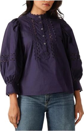 Antik Batik Overhemden, Dames, Paars, L, Elegante Romie Blouse in Donkerblauw