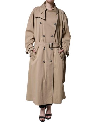 Dolce & Gabbana Womens Khaki Double Breasted Trench Coat Jacket Cotton Elastane Clothing