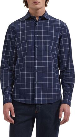 Bugatchi Axel Shaped Fit Stretch Cotton Button-Up Shirt in Navy at Nordstrom, Size Xxx-Large