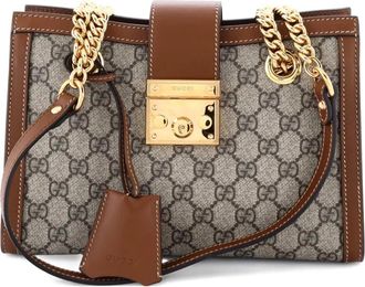 Gucci Padlock Chain Tote GG Coated Canvas with Leather Small shoulder bag - Marrone