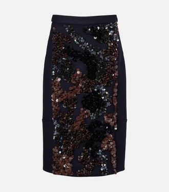 Plan C Sequined wool-blend midi skirt