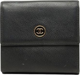 Chanel Pre-owned Bi-fold Portemonnee - Dames - Pre-owned - Zwart - Maat: ONE Size Leer