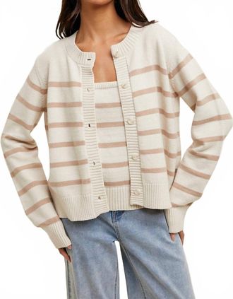 Wishlist Striped Cami And Cardigan Set In Cream Toffee