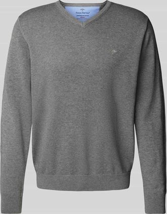 Fynch-Hatton Fynch-Hatton Strickpullover mit Logo-Stitching in Silber Melange, Größe 3XL