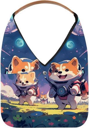 Generic Cute Space Dog Reusable Lightweight Grocery Bags - Foldable Into Compact Pouch, Washable & Sturdy, Multipurpose for Shopping and Travel
