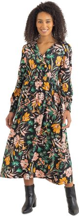 Klass Bouquet Printed Long Sleeve Midaxi Dress - Black/Orange/Green - 18