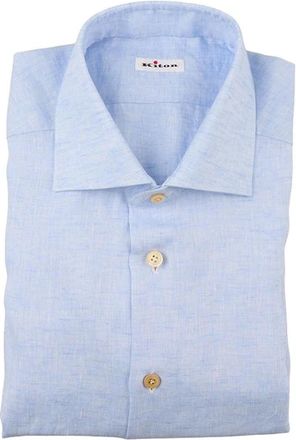 Kiton Linnen Overhemd - Heren - Zakelijke Overhemden - Blauw - L - Linnen - Overhemden