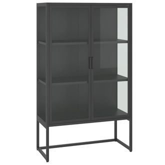 vidaXL Aparador De Acero Y Cristal Templado Antracita 80x35x135 Cm Vidaxl