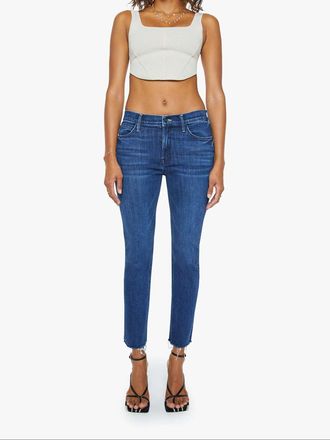 Mother Mid Rise Dazzler Ankle Fray Straight Leg Jeans In Fancy Meeting You Here