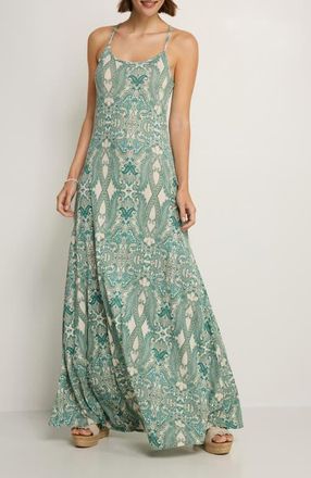 Lascana Womens Crossed Strap Maxi Dress in Green Patterned at Nordstrom, Size 10