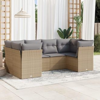 vidaXL Vidaxl - Juego De Sof&aacute;s Jard&iacute;n Con Cojines 6 Pzas Rat&aacute;n Sint&eacute;tico Beige