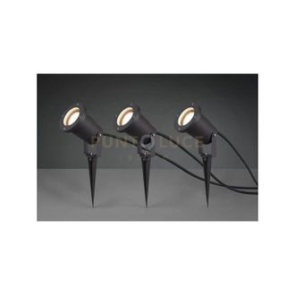 Trio Ubangi kit 3 fari attacco GU10 da esterno con picchetto fusione di alluminio antracite IP54 cavo 5 metri + 2X3 metri