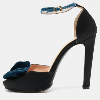 N&deg;21 N21 Black Satin Bow Peep Toe Ankle Strap Sandals