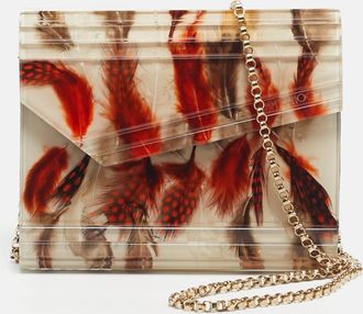 Jimmy Choo London Clear/multicolor Feather Print Acrylic Candy Chain Clutch