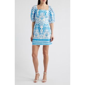 Anne Klein Eyelet Puff Sleeve Minidress in Crispt White/Seaport at Nordstrom, Size 10