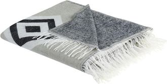 Beliani Manta De Acr&iacute;lico Gris Negro Blanco 130 X 170 Cm Colcha Geom&eacute;trico Flecos Kattike