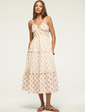 Lucky Brand Womens Strappy Print Mix Maxi Dress