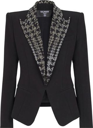 Balmain Black Embroidered Peaked Lapel Blazer