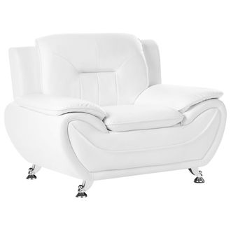 Beliani Sill&oacute;n Moderno Sal&oacute;n Piel Vegana Ecol&oacute;gica Acolchado Grueso Patas Plateadas Blanco Leira