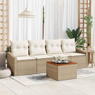 vidaXL Conjunto De Sof&aacute; De Jard&iacute;n 5 Pcs Beige, Blanco Vidaxl