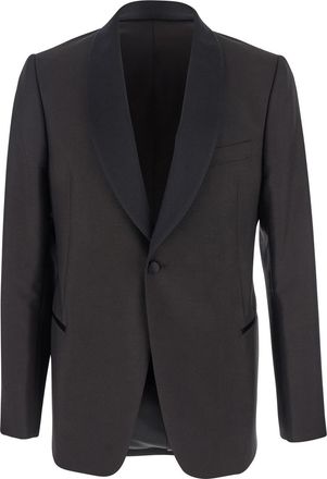 Emporio Armani Brown Single-breasted Jacket With Shawl Revers In Wool Blend Man