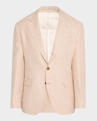 Brunello Cucinelli Men & apos;s Macro Prince of Wales Single-Breasted Sport Coat