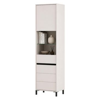 Dmora Vitrina Ovodda, Mueble Expositor 4 Estantes, 2 Puertas, Con Patas, Puerta Y Estante Detalle Vidrio, 55x40x193h Cm Blanco Crema