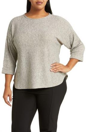 Max Studio Three-Quarter Sleeve Rib Top in Oatmeal/Black at Nordstrom Rack, Size 1X