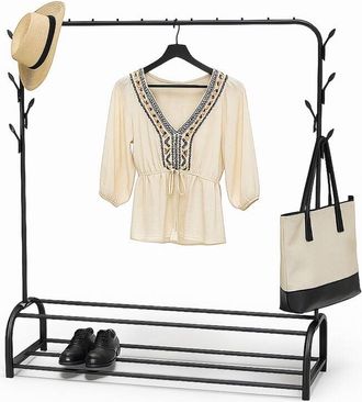 Relaxdays Relaxdays coat rack, 3-in-1, with coat rail, 2 shelves & 8 hooks, HxWxD: 158 x 110 x 40 cm, metal, black