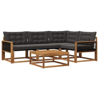 vidaXL Conjunto De Sof&aacute;s De Exterior Con Coj&iacute;n 5 Pcs Natural Y Negro Vidaxl