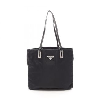 Prada Black Nylon Leather Handbag Tote Bag (Pre-Owned)