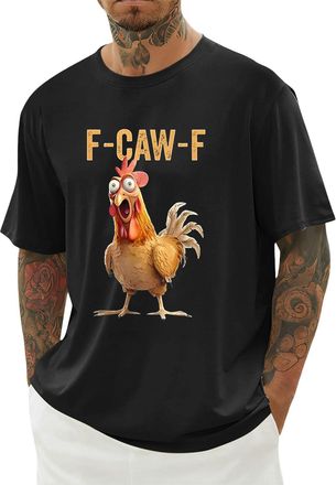 Generic F-Caw-F Funny Chicken Scream Humor T-Shirt, f caw f t Shirt Lightweight Casual Tee, f-caw-f Tshirt Classic Fit, Quirky Farm Animal Design, f caw f t S