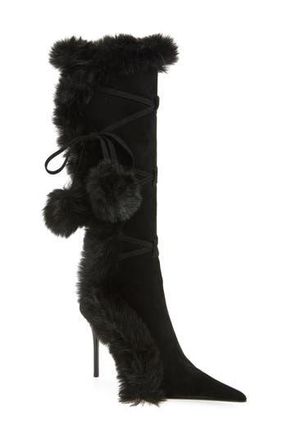 Jeffrey Campbell Chilly Faux Fur Trim Pointed Toe Boot in Black Combo at Nordstrom Rack, Size 8