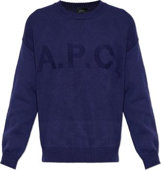 A.P.C. Katoenen Trui met Logo - Heren - Ronde hals truien - Blauw - S - Katoen - Truien & Vesten
