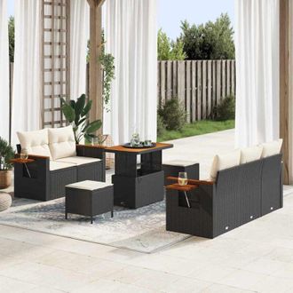 vidaXL Vidaxl - Conjunto De Sof&aacute; De Jard&iacute;n 8 Pcs Negro Y Crema 90 X 55 X 71 Cm