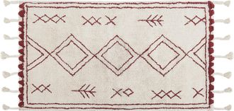 Beliani Alfombra De Algod&oacute;n Blanco Crema Rojo Oscuro 80 X 150 Cm Geom&eacute;trico Kenitra