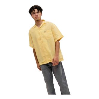 Lacoste Relaxed Fit Linnen Overhemd - Heren - Korte mouwen Overhemden - Geel - M - Linnen - Overhemden