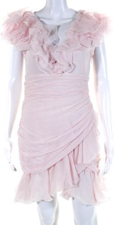 Giambattista Valli Womens Chiffon Sleeveless V Neck Sheath Dress Pink