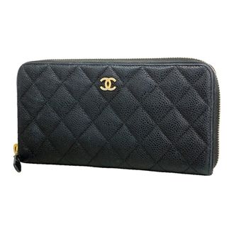 Chanel Black Grained Calfskin Long Wallet (Bi-Fold) (Pre-Owned)
