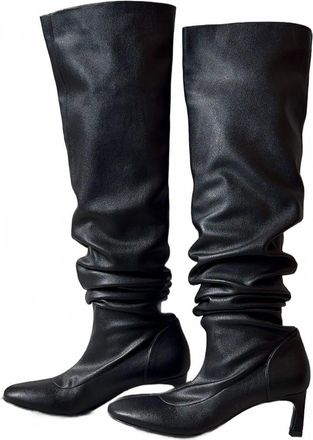 Tela Womens Leather Heeled Boots In Macob Black