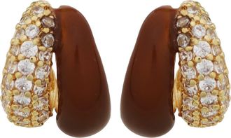 Panacea Pav&eacute; Cubic Zirconia & Enamel Double Huggie Hoop Earrings in Brown at Nordstrom Rack