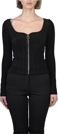 Pinko Neopreen Zip Jacket Energico Stijl - Dames - Longsleeves - Zwart - S - Tops