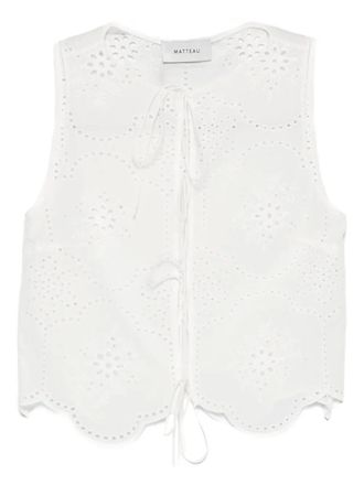 Matteau Top con orlo a smerlo - Bianco